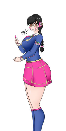 2d academy_d.va asian asian_female ass big_ass big_butt black_hair blizzard_entertainment brown_eyes curvy curvy_figure d.va digital_media_(artwork) draw drawing earphones female glasses jeoh2020 korean_female korean_girl no_nude overwatch overwatch_2 overwatch_league school_uniform white_skin