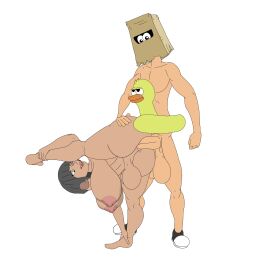 1boy 1futa anal anal_sex ass bambook big big_ass big_breasts big_penis breasts fuckerman fuckerman_(bambook) futanari hung_bottom hung_futa intersex lifeguard male male_on_futa penis short_hair