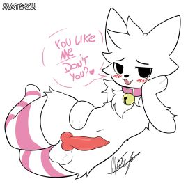 1boy 2d animal_genitalia animal_penis anthro anthro_male anthro_only balls bell bell_collar big_penis blush boy_kisser_(meme) canine_genitalia canine_penis clothing collar dialogue domestic_cat english_text erect_penis erection felid feline felis femboy genitals hi_res legwear male male_only mammal matszu meme penis silly_cat_(mauzymice) solo talking testicles text thick_thighs thigh_highs
