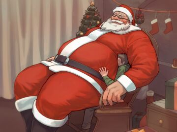 armpit_sniffing bara beard blush christmas european_mythology facial_hair folklore glasses kuki1210 male male_only muscular muscular_male mythology public_domain santa_claus sitting_on_lap sitting_on_person size_difference yaoi