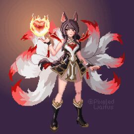 ahri animal_ear_fluff animal_ears animal_girl animated big_breasts black_hair bouncing_breasts breasts busty cleavage clothing curvaceous curves curvy curvy_body curvy_female curvy_figure curvy_hips eyelashes eyeliner eyeshadow facial_markings female fluffy fluffy_ears fluffy_tail fluffy_tails fox fox_ears fox_girl fox_tail furry_tail hall_of_legends hips humanoid inner_ear_fluff kemonomimi kitsune league_of_legends light-skinned_female light_skin long_hair multi_tail nine_tailed_fox pale-skinned_female pale_skin pixel_art pixeledwaifus riot_games risen_legend_ahri tail vastaya video_games yellow_eyes
