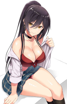 1girls absurd_res absurdres arm_support bare_belly bare_chest bare_hands bare_knees bare_midriff bare_shoulders bare_skin bare_thighs belly bikini bikini_bottom bikini_top black-haired_female black_choker black_hair black_socks blue_skirt breasts choker cleavage collarbone dot_nose earrings eyebrows_visible_through_hair female female_focus female_only fingernails fingers hair_between_eyes half_naked head_tilt high_resolution highres idolmaster idolmaster_shiny_colors inuzumi_masaki knees large_breasts legs legs_together light-skinned_female light_skin lips long_hair looking_at_viewer naked naked_female necklace nipple_bulge nude nude_female open_clothes open_clothing open_shirt ponytail red_bikini red_bikini_bottom red_bikini_top red_string_bikini red_swimsuit red_swimwear shiny_breasts shiny_hair shiny_legs shiny_shoulders shiny_skin shiny_thighs shirase_sakuya shirt shoulders simple_background sitting sitting_on_ass skirt slender_body slender_waist slim_female slim_waist smile smiling smiling_at_viewer socks solo string_bikini swimsuit swimwear thick_thighs thighs thin_waist tilted_head unbuttoned unbuttoned_shirt upper_body white_background white_shirt yellow-eyed_female yellow_eyes