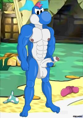 anthro balls beach blue_body blue_scales blue_yoshi ciel-wolf clothing dinosaur erection feet fellatio footwear genitals male male_only mario_(series) mario_bros masturbation muscular muscular_anthro muscular_male nintendo nipples oral outside paper_mario paper_mario:_the_thousand_year_door penile penis prehistoric_species reptile scales scalie sex shoes solo super_mario_bros. the_great_gonzales_jr underwear white_body white_scales yoshi