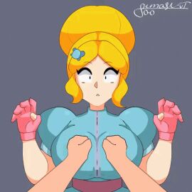 2d 2d_animation animated animated_gif big_breasts big_nipples big_titties brawl_stars breasts clothing female female_focus gif looking_at_viewer nipples open_shirt piper_(brawl_stars) short_hair sumasuvt supercell talking_to_viewer text yellow_hair