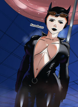1girls 2d animal_ears background batman:_year_one batman_(series) big big_breasts black_bodysuit black_clothing black_lipstick bodysuit boobs boots breasts bulge canonical_scene cat_ears catsuit catwoman catwoman_(2011) catwoman_costume_(2002) catwoman_costume_(2018) cleavage clothed clothed_female clothing color cosplay dc dc_comics eyewear female female_only front_view goggles goggles_on_forehead goggles_on_head holding holding_whip kurodeuzu large_breasts latex latex_suit leather_suit lips lipstick looking_at_viewer low-angle_view nipple_bulge no_bra no_underwear non-web_source open_bodysuit open_clothes pole selina_kyle simple_background solo standing strip_club strip_tease stripper stripper_pole tight_clothing unzipped unzipped_bodysuit