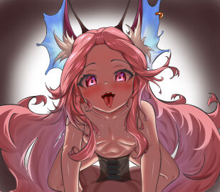 1boy absurdres antennae bar_censor blush breasts censored chinese_commentary commentary_request covered_penetration cowgirl_position dungeon_and_fighter feet_out_of_frame female femdom fins head_fins highres jiang_you_ji just_the_tip long_hair looking_at_viewer male nipples nose_blush open_mouth parted_bangs pelvic_curtain penis pink_eyes pink_hair pov pov_crotch pussy see-through_pelvic_curtain see-through_silhouette sex sharp_teeth small_breasts smile solo_focus straddling straight teeth topless very_long_hair wicked_dragon_nympha