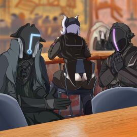 1girls 2boys ass ass_cleavage ass_crack big_ass black_panties black_thong bondrewd butt_crack female fully_clothed funny gallice gueira humor light-skinned_female light_skin made_in_abyss male masked masked_male meme ozen pale-skinned_female pale_skin panties pants_down sitting smugbuns thong wardrobe_malfunction wedgie