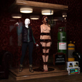 1girls 3d arms_at_sides ashley_brown asleep barefoot bound bound_arms bound_legs bound_neck breasts captured captured_heroine chloroform clothes_removed completely_nude defeated defeated_heroine display display_case english_text eyes_closed feet female forniphilia gas_mask helpless helpless_female human_furniture human_trophy immobile indoors legs_together living_statue living_trophy mannequin midriff name_tag nipples nude nude_female oldmanjaay overhead_light permanent_bondage plaque pussy pussy_obscured sign solo_female stasis_chamber stationary_restraints stripped stripped_naked suspension suspension_bondage text trophy_case unconscious until_dawn