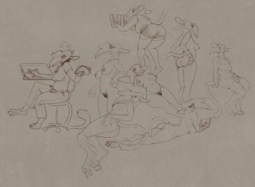 angry areola avian beak bird book bottomwear breast_squish breasts bucerotiform claws clothed clothing crouching denim denim_bottomwear denim_clothing digital_drawing_(artwork) digital_media_(artwork) drawing_tablet dress female flowerdino garter_straps greyscale gryphon hand_on_butt hi_res holding_book holding_object holding_purse hornbill jeans looking_at_viewer looking_back lying miniskirt monochrome mythological_avian mythological_creature mythology nipples nude office_clothing on_back on_front on_side pants pawpads paws pencil_skirt pubes reading rear_view side_boob sitting sketch_page skirt solo squish standing tail