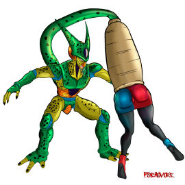 1boy 1girls android_21 ass big_ass big_butt dragon_ball_fighterz dragon_ball_z female female_prey imperfect_cell large_ass male male_pred pantyhose pumping pumping_tail tail tail_vore vore