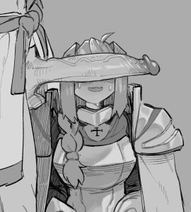 1boy 1girls armor beamboi beamerbruh erection female greyscale long_penis male monochrome penis