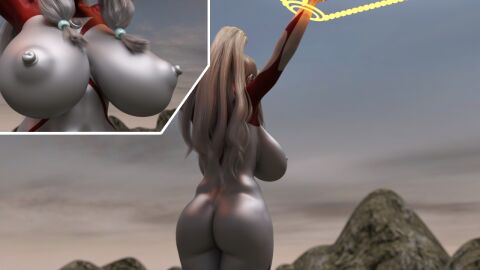 3d alien alien_girl alien_humanoid asian asian_female ass big_breasts bodypaint breasts female female_focus giant_ass giant_breasts giantess glowing_eyes large_ass large_breasts massive_ass massive_breasts massive_butt massive_thighs nude nude_female original original_character ponytail red_body red_bodypaint red_skin restrained silver_body silver_bodypaint silver_hair silver_skin superheroine thick_ass thick_butt thick_hips thick_thighs thighs ultraman_(franchise) ultrawoman yoidore