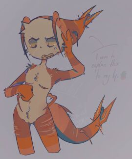 antennae_(anatomy) color colored dandy's_world dialogue english english_text fuzzy mastectomy_scar naked scar self_harm_scars sensorkal sharp_teeth shrimp shrimpo_(dandy's_world) tagme tail trans_man