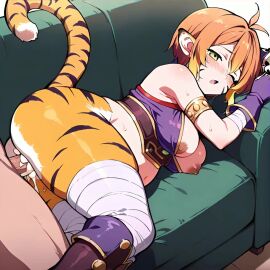 1boy ai_generated animated breasts_out breath_of_fire cum female green_eyes male moaning on_side pregnant rinpoo_chuan sex sofa tagme tiger_print vaginal_penetration video