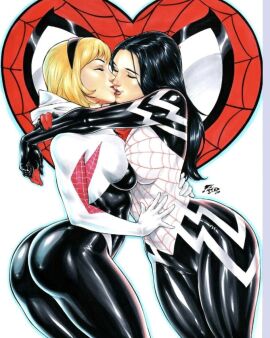 2girls american_female avengers big_ass big_breasts big_butt bra cindy_moon couple_(romantic) female fluid_on_breasts fluids hairy_pussy heroine horny_male korean_female light-skinned_female male marvel marvel_comics milking milking_breasts nerd panties romantic_couple romantic_sex silk_(marvel) slut_collar smile spider-gwen spider-man_(series) sweat vagina younger_female yuri