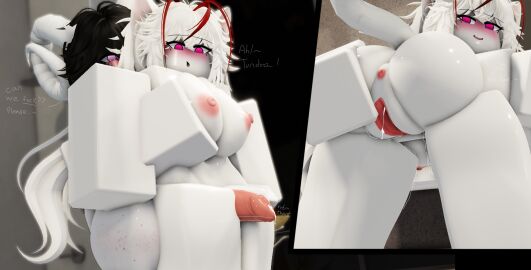 1futa 1girls 3d bathroom big_breasts breasts dialogue female futanari groping groping_breasts groping_from_behind hecahhte intersex knot knotted_penis leaking_precum leaking_pussy leaning_forward leaning_on_object original_character penis penis_between_thighs pussy roblox robloxian spread_legs spreading_pussy tagme tundra_(hecahhte) white_hair white_skin