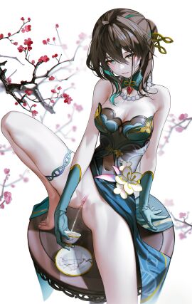 aqua at between blossoms pussy saucer see-through sleeveless smile solo streaked breasts multicolored clothes cleavage clothing collar dna dress female flower gloves green cup jewelry long cup plum cutout covered dress aqua dress green eyes aqua eyes hair footwear urine gloves bare gloves green hair chinese hair hair hair looking hair navel necklace no hair table tea teacup thigh hair unworn honkai:_star_rail honkai_(series) in intakes holding holding iumu navel cup detached necklace beads blush bottomless breasts brown necklace peeing peeing panties on ruan_mei_(honkai:_star_rail) shoulders bead strap thighs two-tone table pearl viewer medium