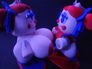 3d 3d_print baby_(fnafsl) big_breasts big_nipples black_background blue_eyes blue_lighting bow bow_in_front bow_in_hair bow_on_head bow_ribbon breasts circus_baby circus_baby_(fnaf) clown crown cute cute_face doll female figurine five_nights_at_freddy's huge_breasts justaperson justaperson3000 justaperson_queendom large_areolae large_breasts massive_breasts orange_hair plush plush_baby plush_princess_(justaperson) plushie plushophilia red_hair red_nipples red_shirt red_shoes staring_at_another white_skin