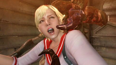 3d extreme_french_kiss i_re lepotitsa monster oral resident_evil resident_evil_6 sherry_birkin tagme tongue_in_mouth