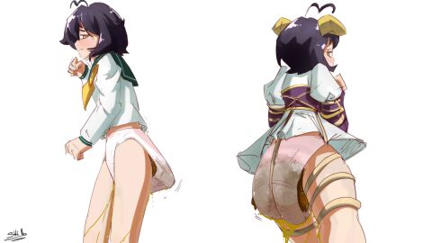 1girls female hiiragi_utena horns magia_baiser mahou_shoujo_ni_akogarete peeing purple_hair scat soiling urinating_while_defecating