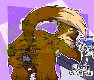 anal anthro anus aspen_(slinkzstinkz) ass coprophilic_intercourse disembodied_penis duo faceless_character faceless_male fart feces furniture genitals gulonine hi_res leaning male male/male mammal marten mustelid musteline nude penis pine_marten scat scatplay sex slinkzstinkz smearing_feces smelly sound_effects stink_fumes stink_lines table tail text