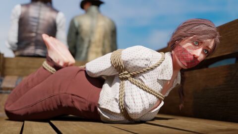 1girls 3d barefoot bondage bound bound_arms bound_legs clothed_bondage cowboy damsel_in_distress feet feet_up female fully_clothed gag gagged helpless hogtie kidnapped molly_o’shea old_west otm_gag outdoors outside red_dead_redemption_(series) red_dead_redemption_2 red_hair restrained rindekey rope rope_bondage slave slave_girl slave_raid tied_arms tied_legs tied_up video_games wagon wild_west