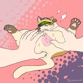 a_cat_is_fine_too anal anal_fingering blindfold blush brown_body brown_fur brown_markings clothing covered_eyes domestic_cat felid feline felis female feral fingering fur godforgiveme4 hat headgear headwear hi_res lying mammal markings necktie on_back pawpads paws pussy simple_background solo steam_(software) steam_sale_cat stretched_pussy valve white_body white_fur zoophilia