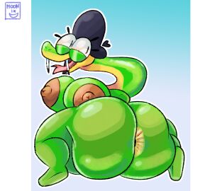 absurd_res anthro anus areola ass ass_focus big_ass big_breasts big_butt black_clothing black_hat black_headwear blep breasts butt_focus clothed clothing duo fangs female hat hat_only headgear headgear_only headwear headwear_only hi_res huge_ass huge_breasts huge_butt limbless long_neck lucy_swallows male moonix_xero mostly_nude newsboy_cap nipples non-mammal_breasts reptile scalie simple_background sitting smile snake teeth thick_thighs thong tongue tongue_out toony toony_expression toony_eyes topless underwear