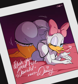1girls all_fours anthro ass avian beak bed bent_over big_ass big_breasts big_butt blowing_kiss blue_eyes bow_(feature) breasts bubble_ass bubble_butt daisy_duck disney duck english_text eyelashes face_down_ass_up face_down_butt_up fat_ass fat_butt female female_only furry furry_female huge_ass huge_butt joaoppereiraus large_ass large_butt nightgown one_eye_closed pajamas photo pink_bow ribbon solo tail text thick_ass thick_butt thick_thighs thighs top-down_bottom-up wide_hips winking winking_at_viewer yellow_beak
