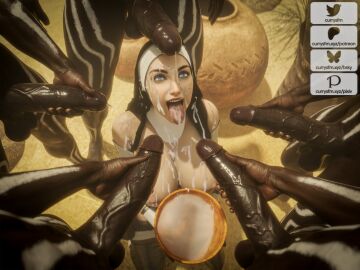 1girls 3d 5boys battle_nun big_penis breasts bukkake cum cum_collecting cum_on_breasts cum_on_face currysfm dark-skinned_male dark_skin female huge_cock interracial large_penis light-skinned_female light_skin looking_pleasured male multiple_boys multiple_males nun nun's_habit nun_outfit original outdoors penis penis_on_head tongue tongue_out veiny_penis