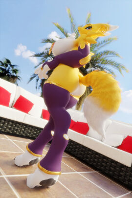 1girls 2024 3d 3d_(artwork) 4_fingers anthro anthro_only areola areolae ass big_ass big_butt black_sclera blue_eyes bridal_gauntlets digimon digimon_(species) ear_piercing earrings female female_focus female_only fever-dreamer fox fox_ears fur furry furry_female furry_only hi_res highres hips jewelry large_ass large_butt looking_at_viewer mammal nipple_piercing nipples outdoors piercing pinup purple_thighhighs renamon renamon_(dogzeela) solo solo_female solo_focus thighhighs wide_hips yellow_body yellow_fur