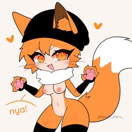 breasts breasts_out female fox_ears fox_girl fox_tail gacha hearts_around_head lewd_haru_(artist) paws small_breasts thick_thighs wide_hips