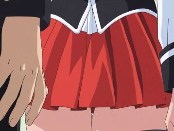 1boy 1girl 1girls 2001 animated animated_gif bible_black bible_black_night_of_the_walpulgiss clothes_lift female fingering minase_taki panties red_skirt school_uniform shiraki_rika skirt skirt_lift suspenders tagme thighhighs underwear white_panties