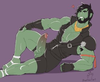 armpit_hair balls bara beard biceps big_balls big_penis clothing erection male male_only muscular muscular_male pecs penis tight_clothing wolfshirtart yaoi