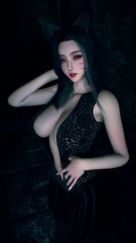 1girls 3d 4k ahri ahri_(league_of_legends) animal_ears areola_slip areolae beauty_mark big_breasts black_hair breasts chromatic_aberration crashbanditkut dress eyes_squinting eyeshadow female female_focus fox fox_ears fox_girl glitter green_eyes hair hi_res high_resolution highres league_of_legends light-skinned_female light_skin lips lipstick long_hair long_nails looking_at_viewer makeup mole mole_under_eye nail_polish nails red_lipstick riot_games solo squinted_eyes submissive submissive_female video_game_character video_games virt-a-mate virtamate