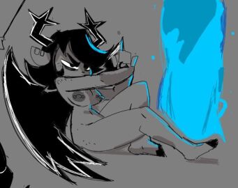 asrielhadapoint black_hair dark_fountain deltarune dess_holiday fallen_angel_(cabanel) nipple_piercing nude reference_image roaring roaring_knight tomfooleryarts tommytornado wings