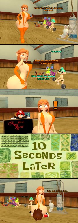 3d ass ass_cleavage big_ass blush coaching comic crash_(series) crash_bandicoot crossover drawing female funny heels human_meggy inkling_boy kaibernation laughing_at long_sleeve_gloves male male/female mario mario_(series) meebkin meggy_spletzer minus8 my_singing_monsters rabbid slingshot_bikini smg4 splatoon splatoon_(series) thick_ass thick_hips wide_hips