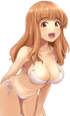 1girls 2024 2d 2d_(artwork) alternate_costume belly_button big_breasts bikini bikini_bottom bikini_top bra breasts brown_eyes brown_hair cleavage female female_focus female_only front_view girls_und_panzer kitayama_miuki light-skinned_female light_skin long_hair looking_at_viewer navel revealing_swimsuit simple_background slim_female smiling smiling_at_viewer solo solo_female solo_focus standing swimsuit takebe_saori thong thong_bikini two_piece_swimsuit white_background white_bikini white_bikini_bottom white_bikini_top white_bra white_swimsuit white_thong young younger_female