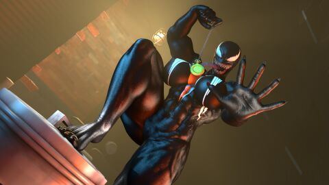 3d alien alien_humanoid big_breasts black_body breasts clock digital_media_(artwork) emblem empty_eyes female hi_res huge_breasts humanoid hypnosis long_tongue looking_at_viewer marvel marvel_comics mind_control muscular nipples open_mouth pocketwatch sharp_teeth she-venom solo source_filmmaker_(artwork) symbiote teeth tongue tongue_out trash_can venom_(marvel) watch zonkypones