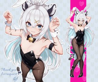 blue_eyes bunny_boy bunny_costume bunny_ears bunny_tail bunnysuit femboy indie_virtual_youtuber male taiga_(bungotaiga) taigaxholic tail tiger_ears tiger_stripes tiger_tail virtual_youtuber white_hair wings