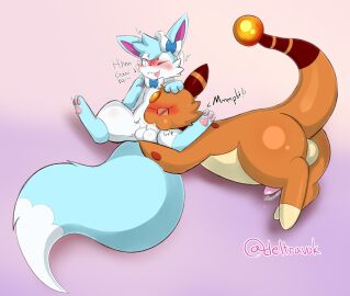 2022 ampharos animal_genitalia anthro artist_name balls big_eyes big_tail blep bodily_fluids closed_eyes colored cum cum_in_mouth cum_inside cum_on_face deepthroat deltra dialogue digital_drawing_(artwork) digital_media_(artwork) duo eeveelution ejaculation english_text eyewear fellatio generation_2_pokemon generation_6_pokemon genital_fluids genitals glasses glistening glistening_body good_boy hand_on_head head_grab hi_res leaking_cum litho_(stormysparkler) lying male male/male muffled nintendo on_front oral oral_penetration pawpads paws penetration penile penis pokemon pokemon_(species) precum pushing pushing_head rectangular_glasses sex shaded signature sitting smug sound_effects swallowing sylveon tail text tongue tongue_out zakiredlight