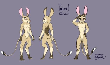 anthro athletic athletic_anthro athletic_cuntboy athletic_intersex black_sclera brown_body brown_fur cuntboy cuntboy_anthro digitigrade dipodid fur genitals gesture hand_on_hip intersex intersex_anthro jerboa long_ears long_tail mammal model_sheet multicolored_body multicolored_fur navel nipples nude_anthro nude_cuntboy officer_faisal orange_eyes pupils pussy rodent salute sharp_teeth signature slit_pupils smile solo standing tail tail_tuft tan_body tan_fur teeth tuft two-tone_body two-tone_fur vulva wayesh