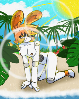 1girls beach breasts female hornyplanters kneeling nude pussy sym_(hornyplanters) tagme