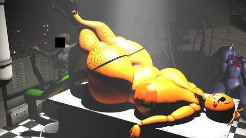3d 3d_(artwork) abandoned_animatronic alternate_universe animatronic animatronic_female animatronic_suit ass au big_areola black_eyes breasts closed_mouth cum_in_ass employee employee_uniform female filling fishnets fishnets_only five_nights_at_freddy's five_nights_at_freddy's_2 huge_ass huge_breasts identity_censor illuminated larger_female laying laying_on_table legs_up lost_view maintenance masked mysterious_identity naked phantom_pupils purpleyblack reactivating sfm sharp_teeth smile source_filmmaker taller_female thick_legs thick_thighs toy_chica_(cyanu) toy_chica_(fnaf) tube_in_ass uncensored uncensored_breasts uncensored_nipples white_pupils