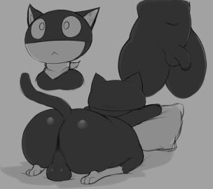 1boy anthro anthro_only anus anus_peek balls basileuskierus bending_over detailed_anus detailed_asshole feline flaccid male male_only morgana_(persona) penis persona persona_5 pillow