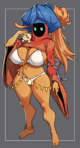 1girls big_breasts bikini blue_eyes breasts curvaceous curvaceous_body curvaceous_female curvaceous_figure curvaceous_hips curvaceous_thighs curvy curvy_body curvy_female curvy_figure curvy_hips curvy_thighs enormous_breasts eyes fanart feline female female_focus female_only flowerpigeon73 full_body gold_jewelry hidden_face hijab large_breasts massive_breasts original_character slim_waist solo solo_female solo_focus thin_waist turban white_bikini yellow_body