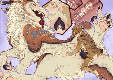 2025 animal_genitalia animal_penis animal_pussy animal_vulva anthro anthro_on_feral black_vulva blush bodily_fluids brown_body brown_fur canine_genitalia canine_pussy canine_vulva cheek_tuft claws closed_eyes cum cum_in_vagina cum_inside curling_toes cutaway dragon duo facial_tuft fangs feet felid feline feline_genitalia feline_penis felkin female female_feral feral fluffy fur furred_dragon furred_scalie genital_fluids genitals hi_res incorgnito internal internal_vaginal larger_female larger_feral looking_at_another looking_pleasured lying male male/female male_anthro mammal multicolored_body multicolored_fur mythological_creature mythological_scalie mythology neck_tuft nipple_fetish nipple_play nipples on_back pawpads penetration penile_spines penis pink_nipples pink_pawpads pink_penis prehistoric_species pussy réis saber-toothed_tiger scalie sharp_teeth simple_background size_difference small_dom_big_sub smaller_anthro smaller_male smilodon striped_body striped_fur stripes tan_body tan_fur teat_play teats teeth toe_claws tongue tongue_out tuft vaginal_penetration vulva zoophilia