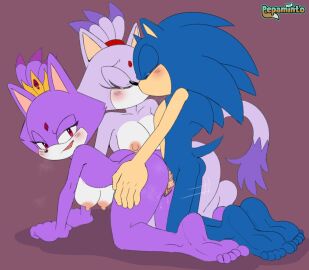 1boy 2girls anthro anthro_on_anthro anthro_only anthro_penetrating anthro_penetrating_anthro anthrofied areolae artist_name blaze_the_cat blue_fur blush breasts closed_eyes doggy_style eulipotyphlan feline female ffm_threesome forehead_jewel fur furry furry_only group hedgehog killer_queen_blaze kissing male mammal naked nipples nude penetration penis penis_in_pussy pepamintop purple_eyes purple_fur pussy sega sex sex_from_behind sonic_(series) sonic_the_hedgehog sonic_the_hedgehog_(series) tail threesome trio two-tone_fur vagina vaginal_penetration vaginal_sex