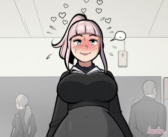 1futa bulge exhibitionism female futa_focus futa_with_female futa_with_male futanari group implied_futa intersex lewdua magali_(lewdua) male school_uniform solo_focus