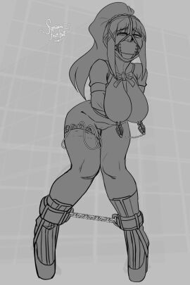 ankle_cuffs armbinder big_breasts bondage breasts bullet_vibe darkness_(konosuba) exposed_ass exposed_pussy female forbiddenfruitbat gag gagged harness_gag heels kono_subarashii_sekai_ni_shukufuku_wo! locked_high_heels my_pet_tentacle_monster nipple_clamps panel_gag ponytail pussy sketch vibrator vibrator_in_ass vibrator_in_pussy